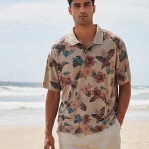 Tommy Bahama Mens Polo Shirt XXL Olive Tropical Modern Fit Aloha Island Floral